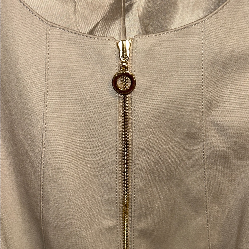 Calvin Klein Taupe gold Zip-Front Suit Jacket logo size 16 - Picture 3 of 8